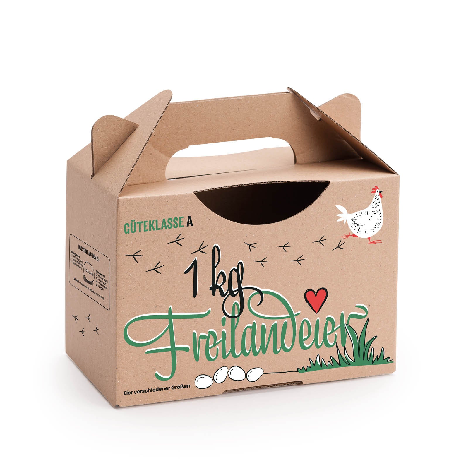 1 kg Box mit Aufdruck „1 kg Freilandeier“