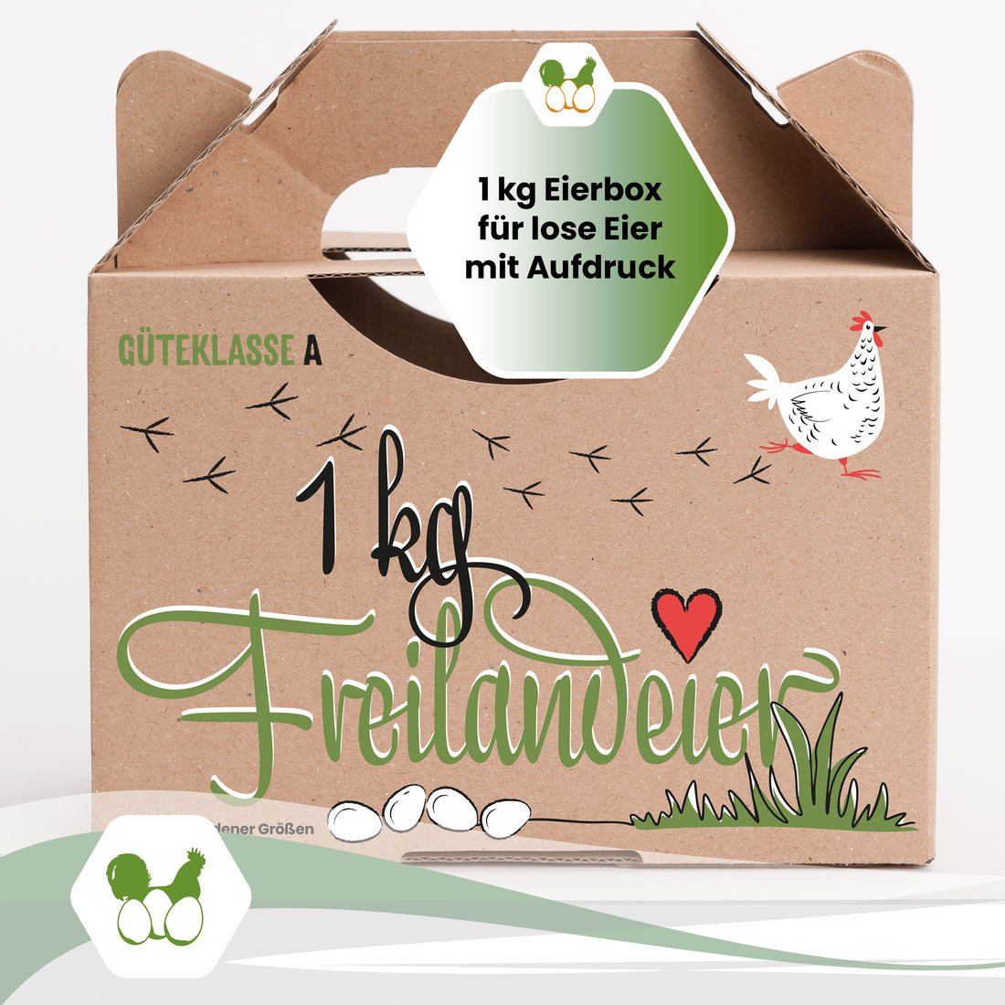 1 Stück 1 kg Box mit Aufdruck „1 kg Freilandeier“