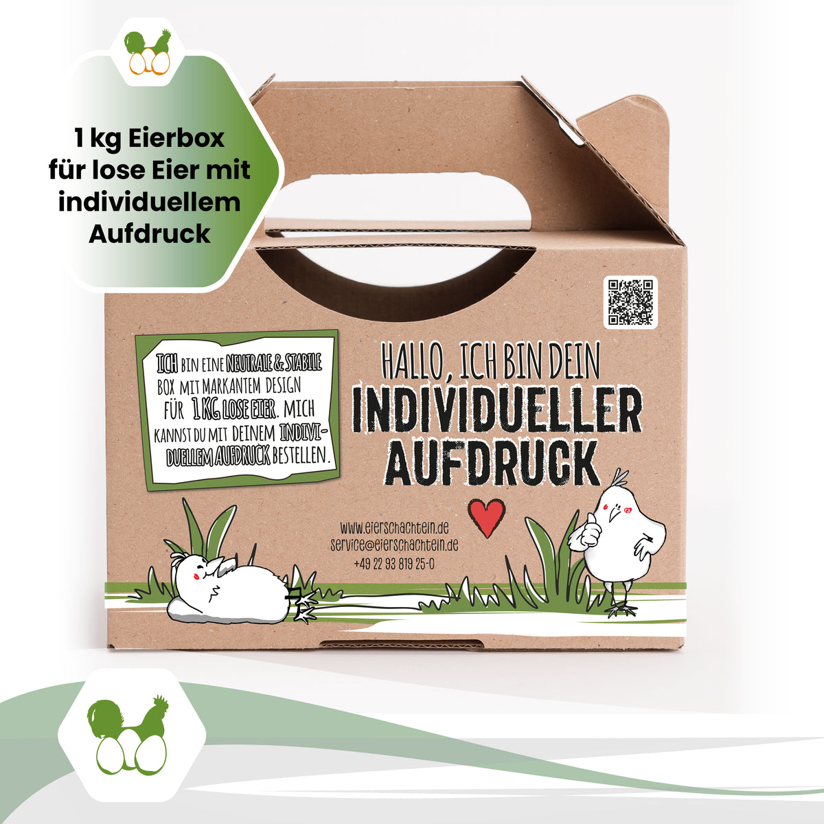 Individuell bedruckte 1-kg-Boxen – ca. 9520 Stück für Junghenneneier &amp; mehr