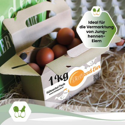 Individuell bedruckte 1-kg-Boxen – 9520 Stück für Junghenneneier &amp; mehr