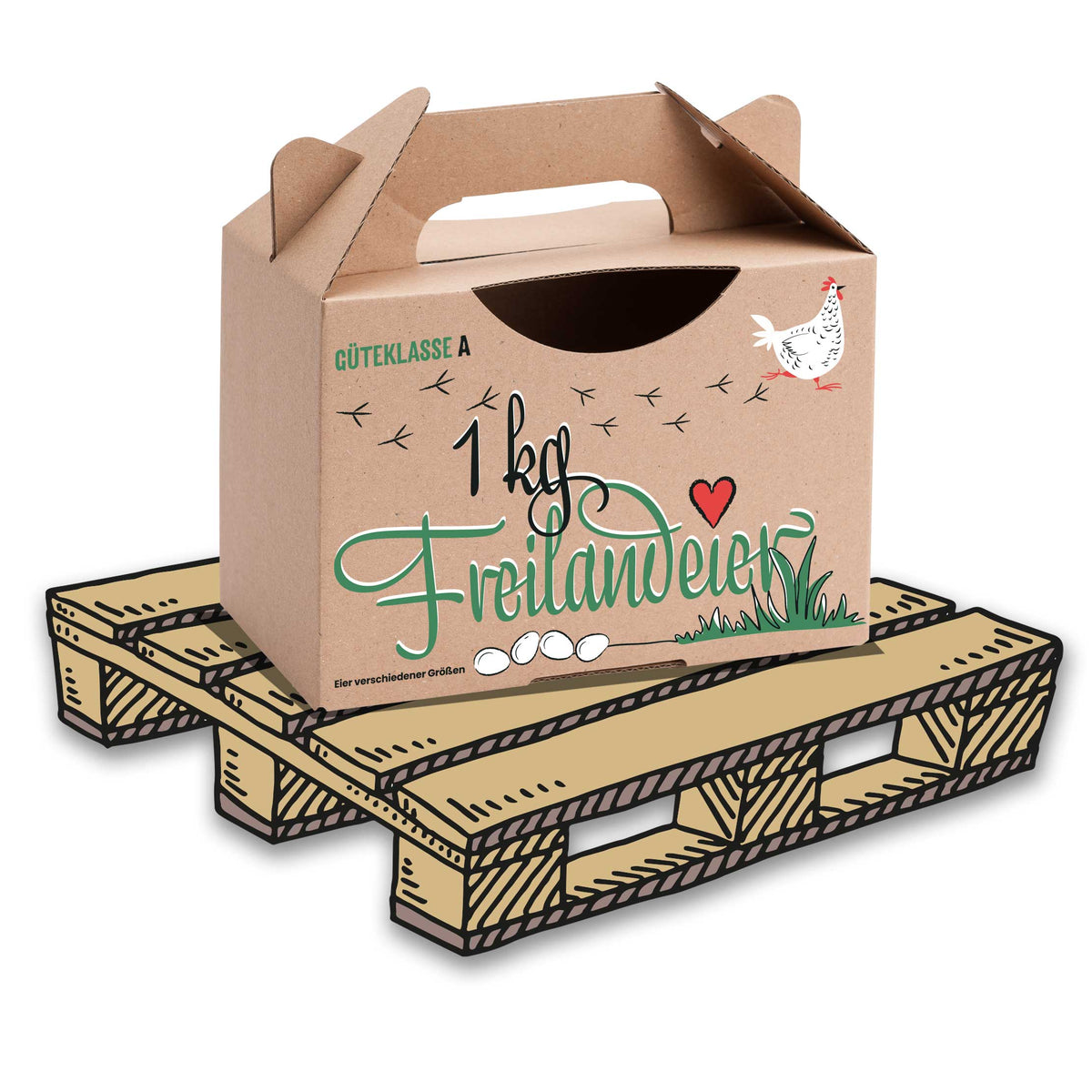 4760 Stück (Palette) 1 kg Box mit Aufdruck „1 kg Freilandeier“