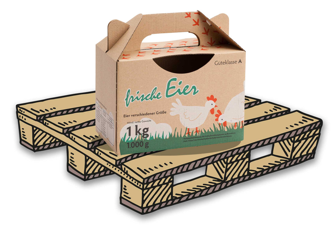 1 kg Box mit Aufdruck, auf Palette