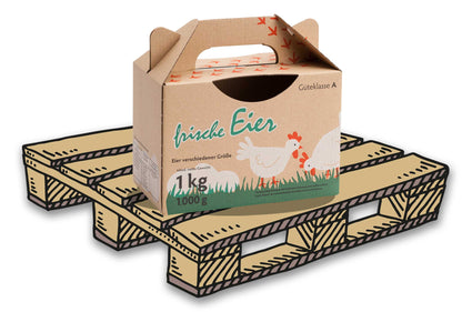 1 kg Box mit Aufdruck, auf Palette