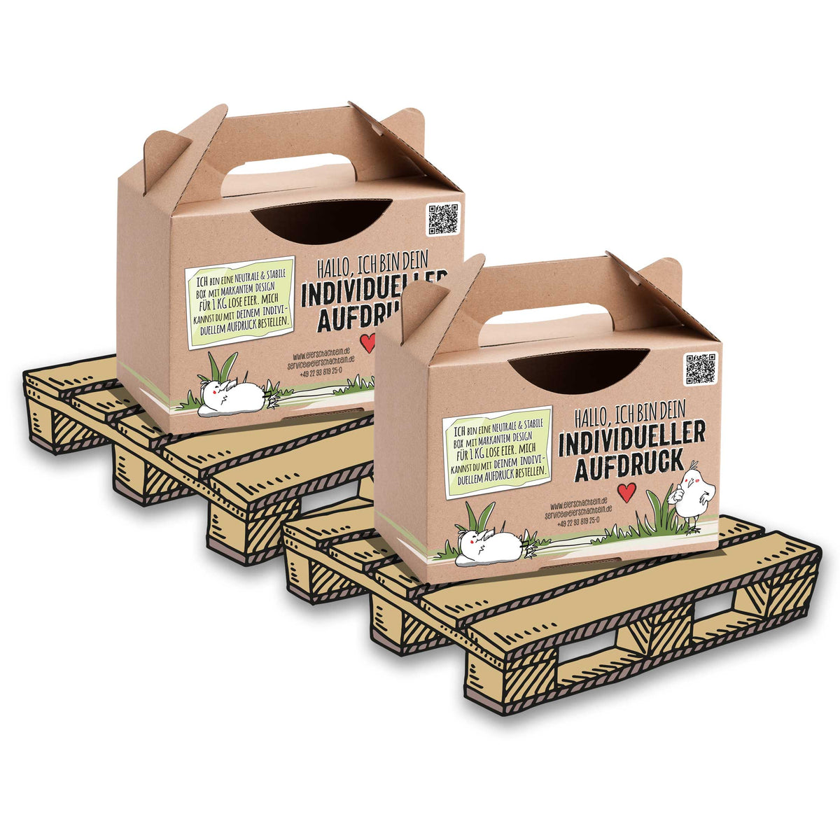 Individuell bedruckte 1-kg-Boxen – ca. 9520 Stück für Junghenneneier &amp; mehr