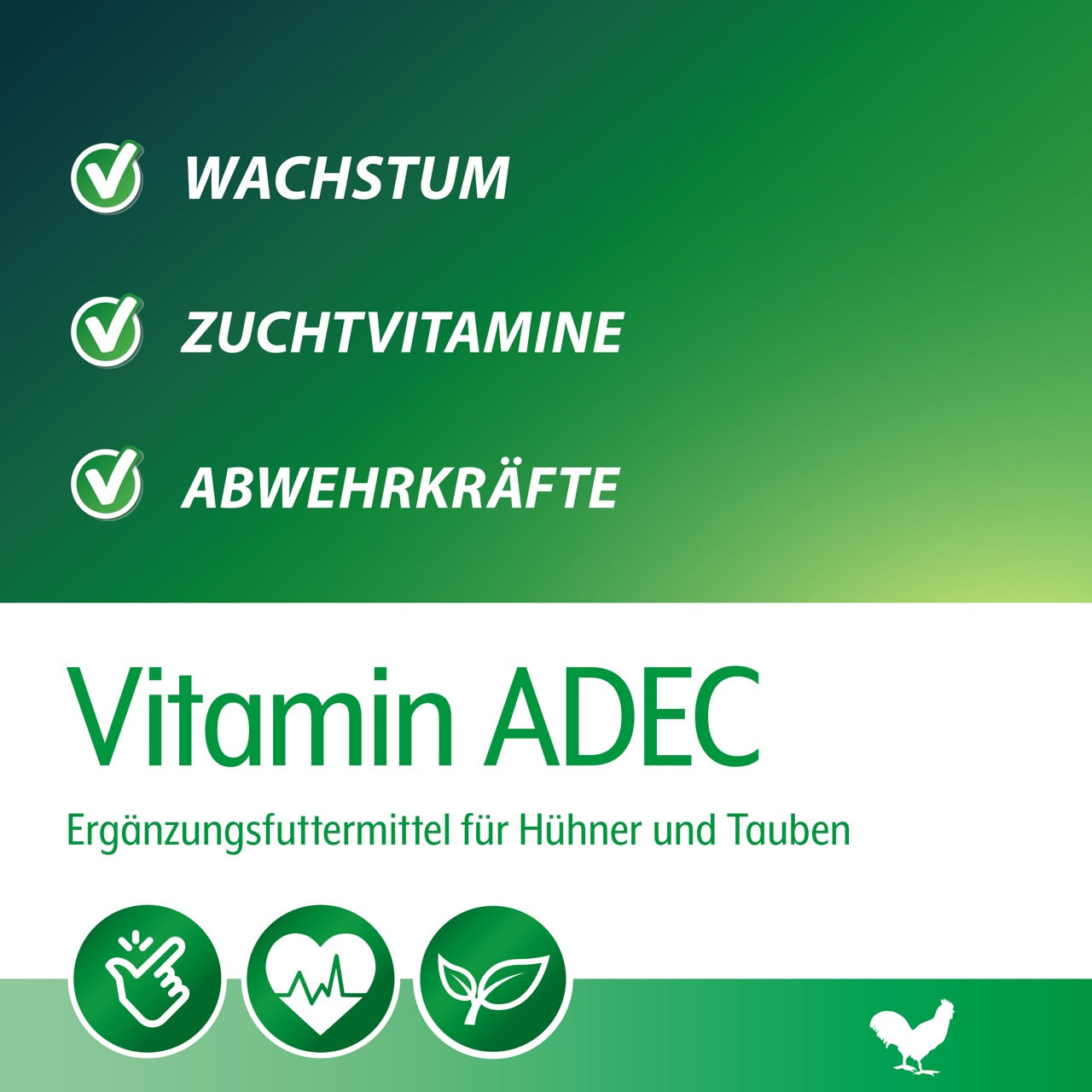 Vitamine ADEC "Wachstum, Zuchtvitamine, Abwehrkräfte", "Ergänzungsfuttermittel für Hühner und Tauben" 