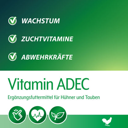 Vitamine ADEC "Wachstum, Zuchtvitamine, Abwehrkräfte", "Ergänzungsfuttermittel für Hühner und Tauben" 