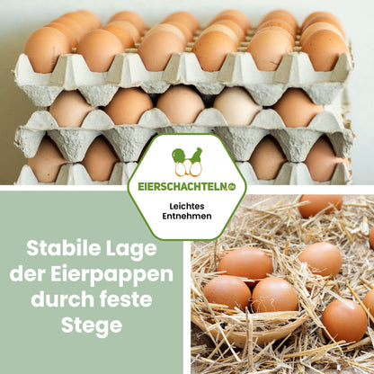 30er Eierpappe, Höckerlage für die Größen S bis XL, grau "Stabile Lage der  Eierpappen durch feste Stege"