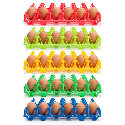 Wiederverwendbare Kunststoff Eierhorden / Höckerlagen für 30 Eier in 5 Farben mit Eiern