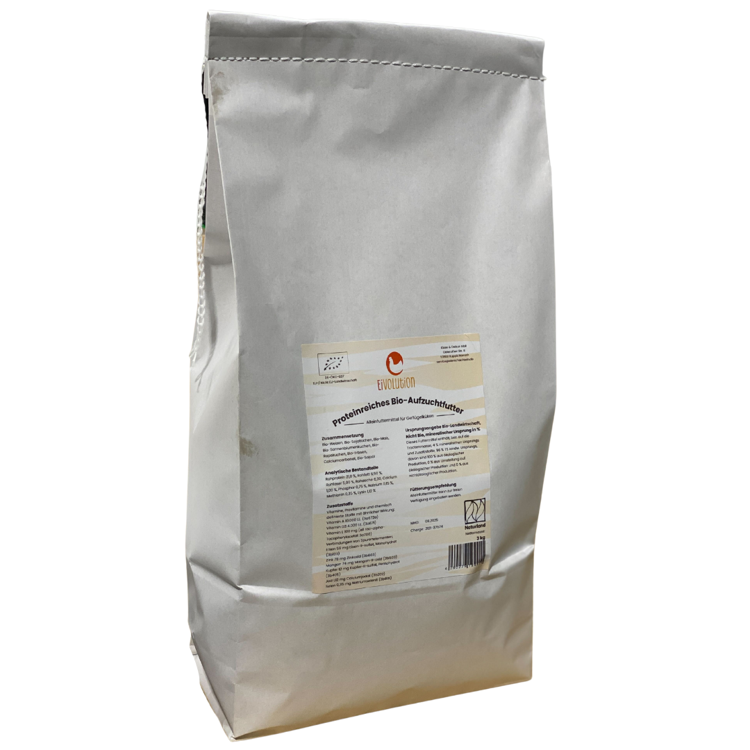 Proteinreiches Bio-Aufzuchtfutter für Geflügel