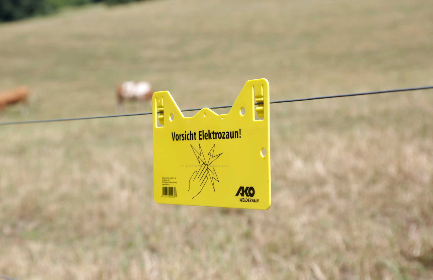 Warnschild „Vorsicht Elektrozaun“ für elektrifizierbare Geflügelnetze