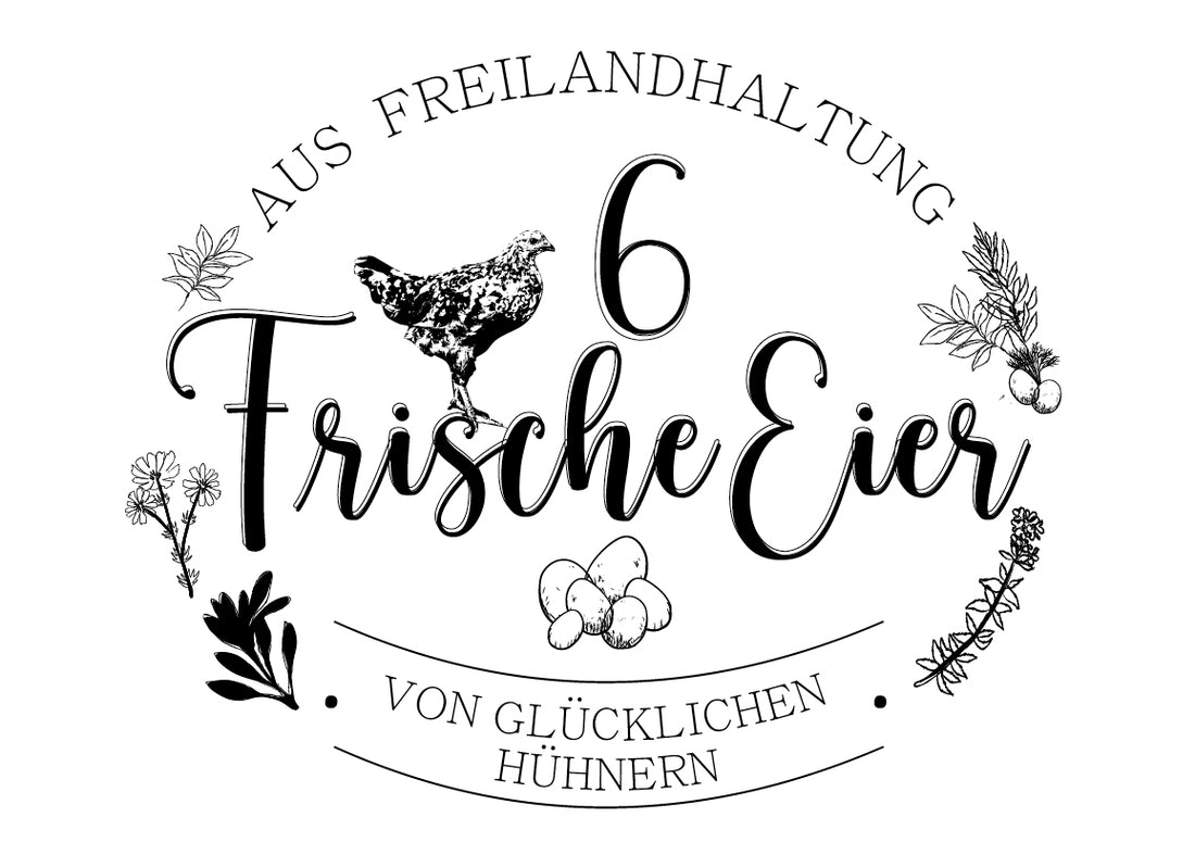 Eierschachtel-Stempel 6 Frische Eier aus Freilandhaltung
