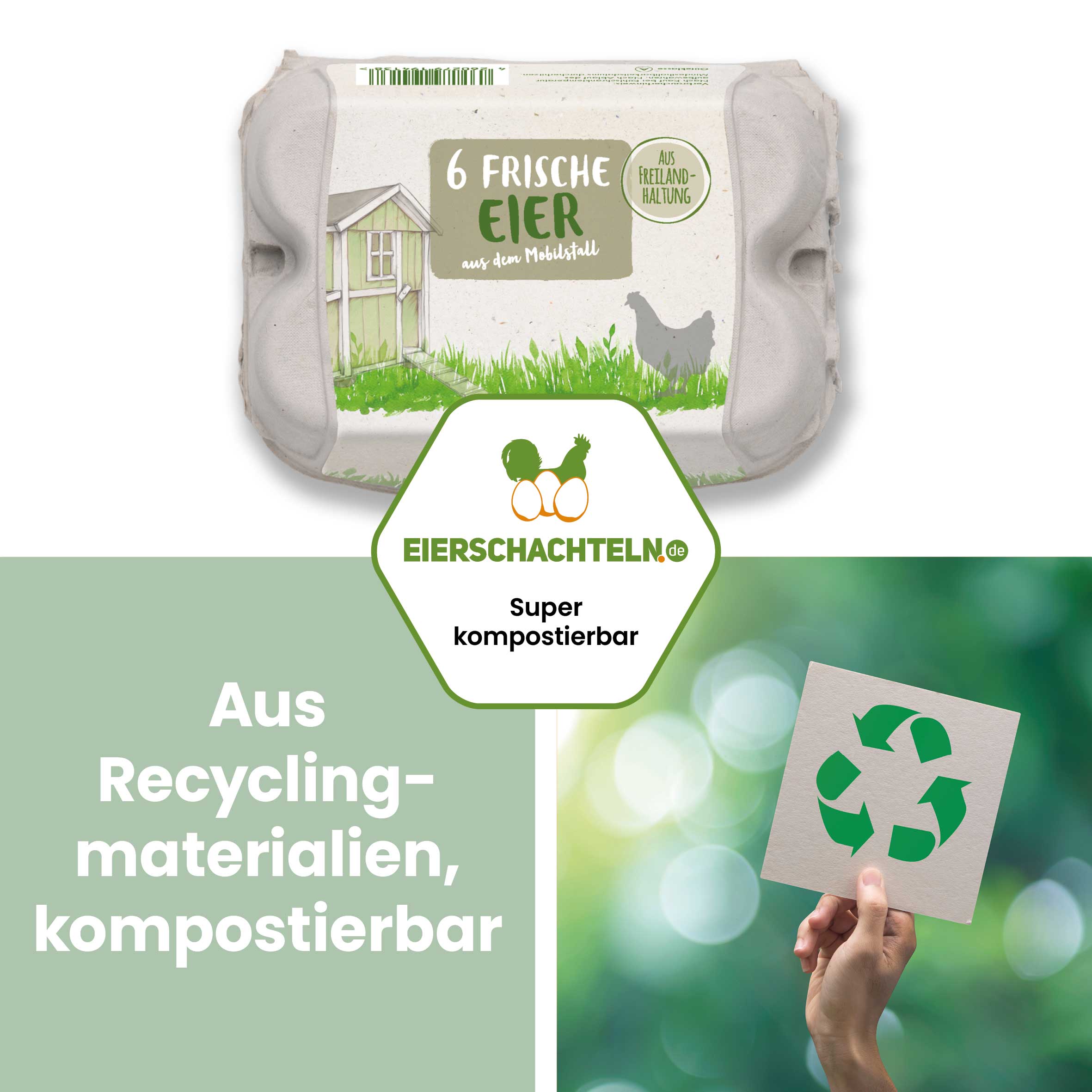 ComPac 6er Eierschachtel Mobilstall-Freiland-Haltung "Aus Recyclingmaterialien, kompostierbar"