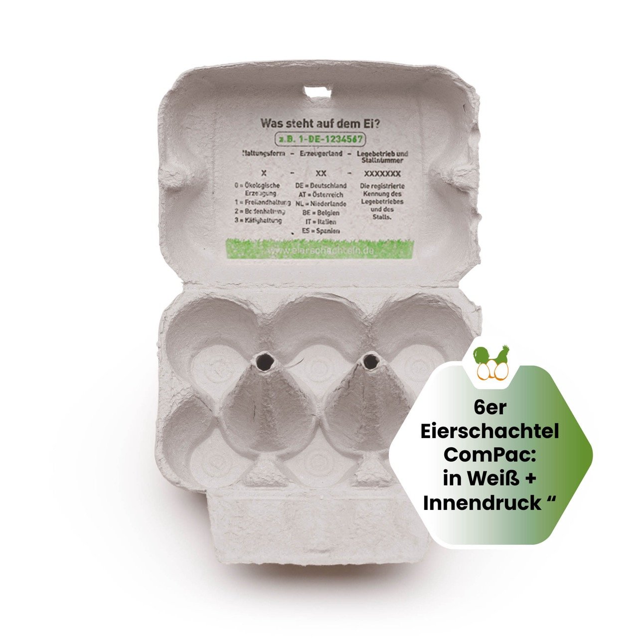 6er ComPac Naturweiß mit Innendruck "6er Eierschachtel ComPac in Weiß + Innendruck"