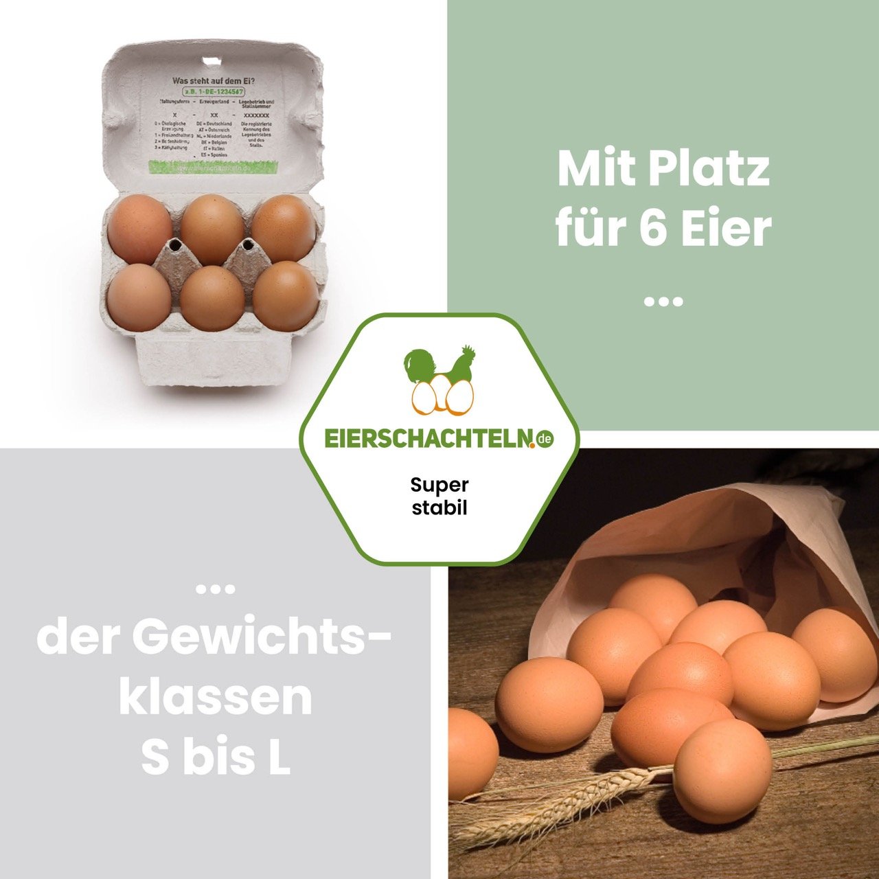 6er ComPac Naturweiß mit Innendruck "Mit Platz für 6 Eier der Gewichtsklassen S bis L"