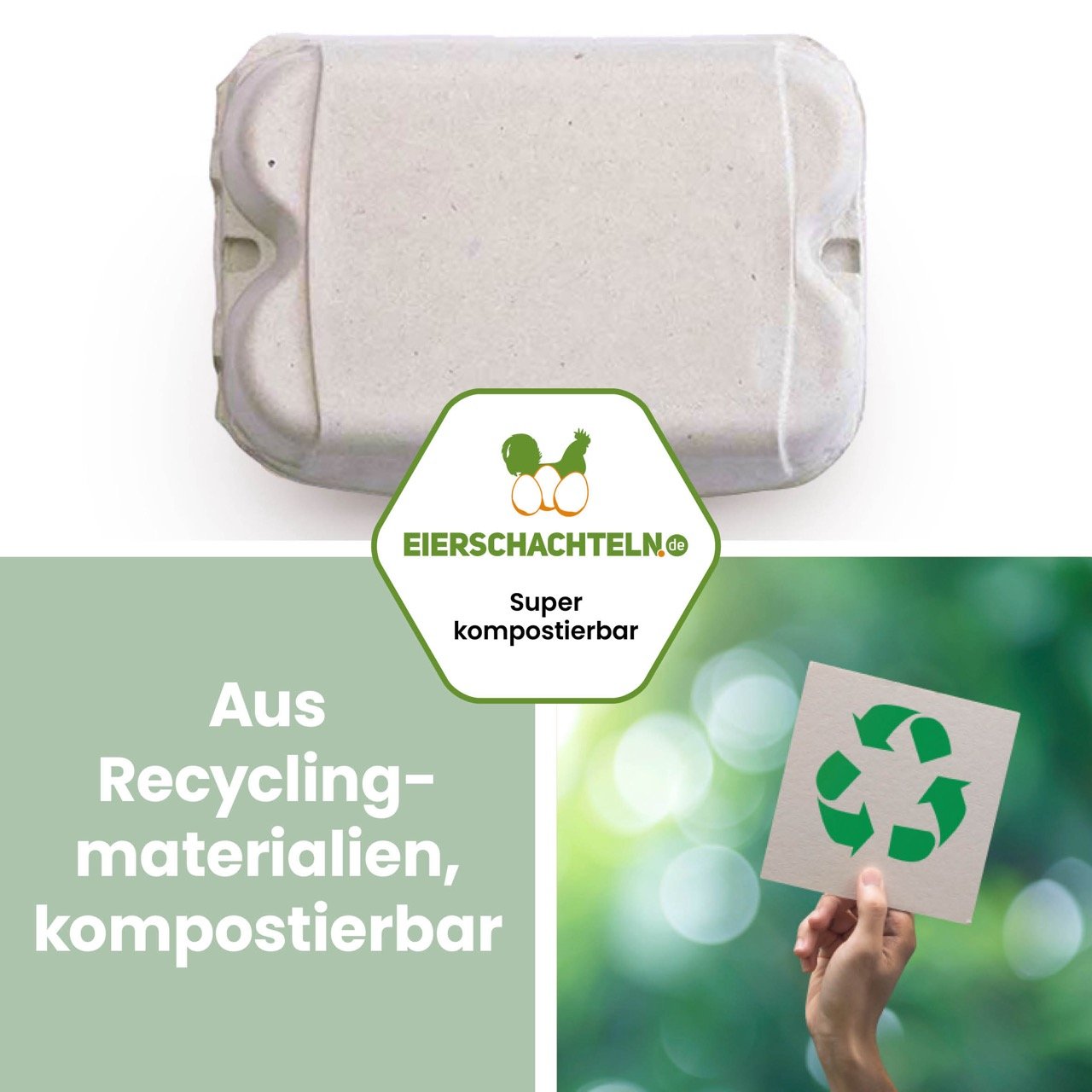 6er ComPac Naturweiß mit Innendruck "Aus Recyclingmaterialien, kompostierbar" 