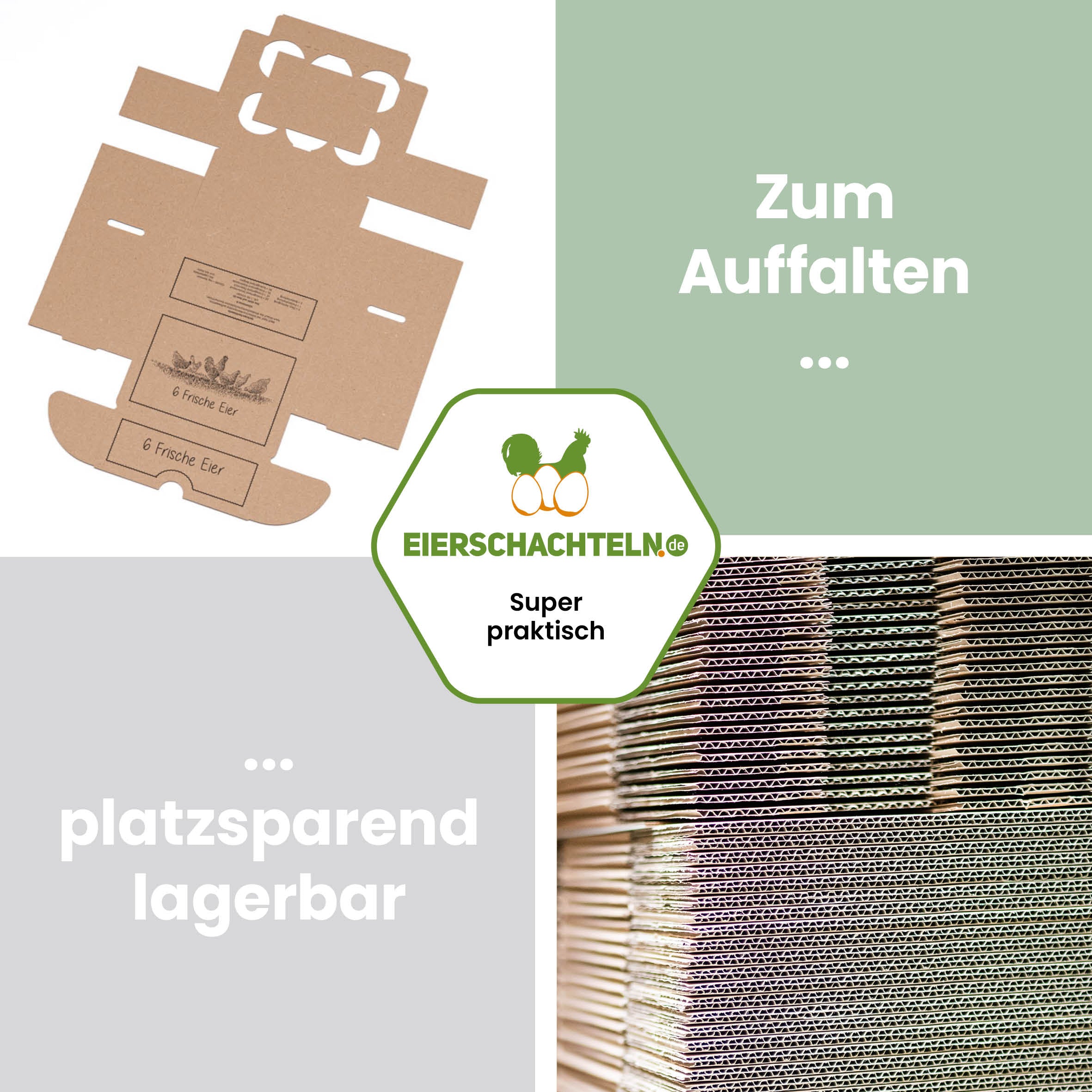 EckPack 6er Eierschachtel, mit Direktdruck "Zum Auffalten platzsparend lagerbar"