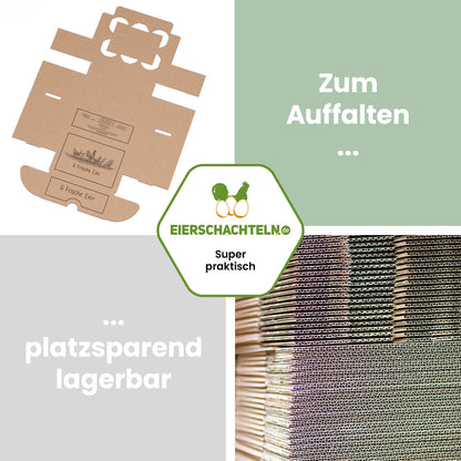 EckPack 6er Eierschachtel, mit Direktdruck "Zum Auffalten platzsparend lagerbar"