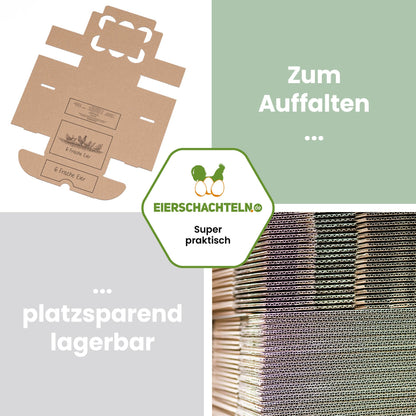 EckPack 6er Eierschachtel mit Direktdruck „Frische Eier“, "Zum Auffalten platzsparend Lagerbar"