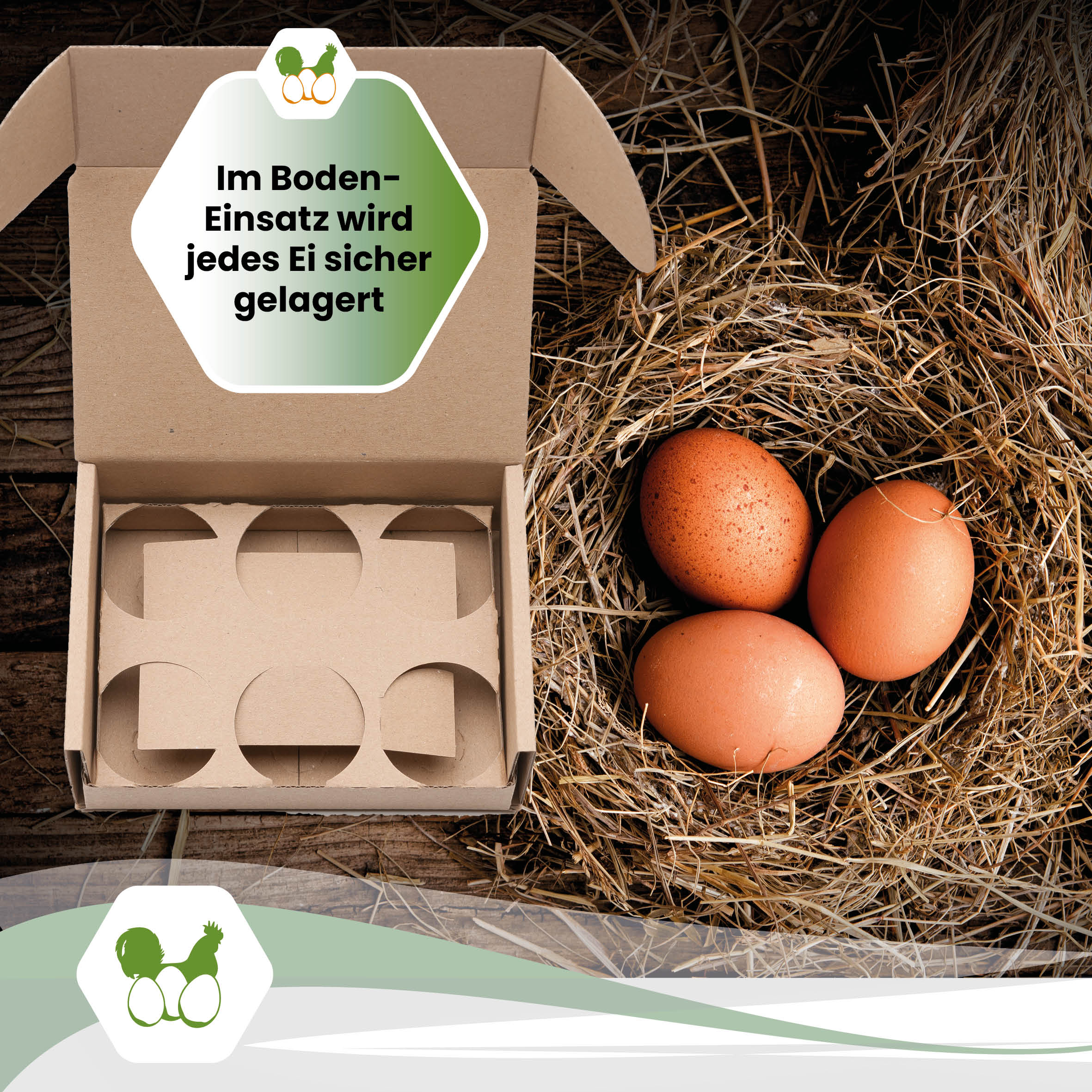 EckPack 6er Eierschachtel, neutral "Im Boden Einsatz wird jedes Ei sicher gelagert"