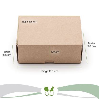 6er EckPack neutral Maße: "Breite 11,8 cm x Länge 16,8 cm x Höhe 6,6 cm" Deckel: "16,8 x 11,6 cm" Lasche: "5,2 cm"