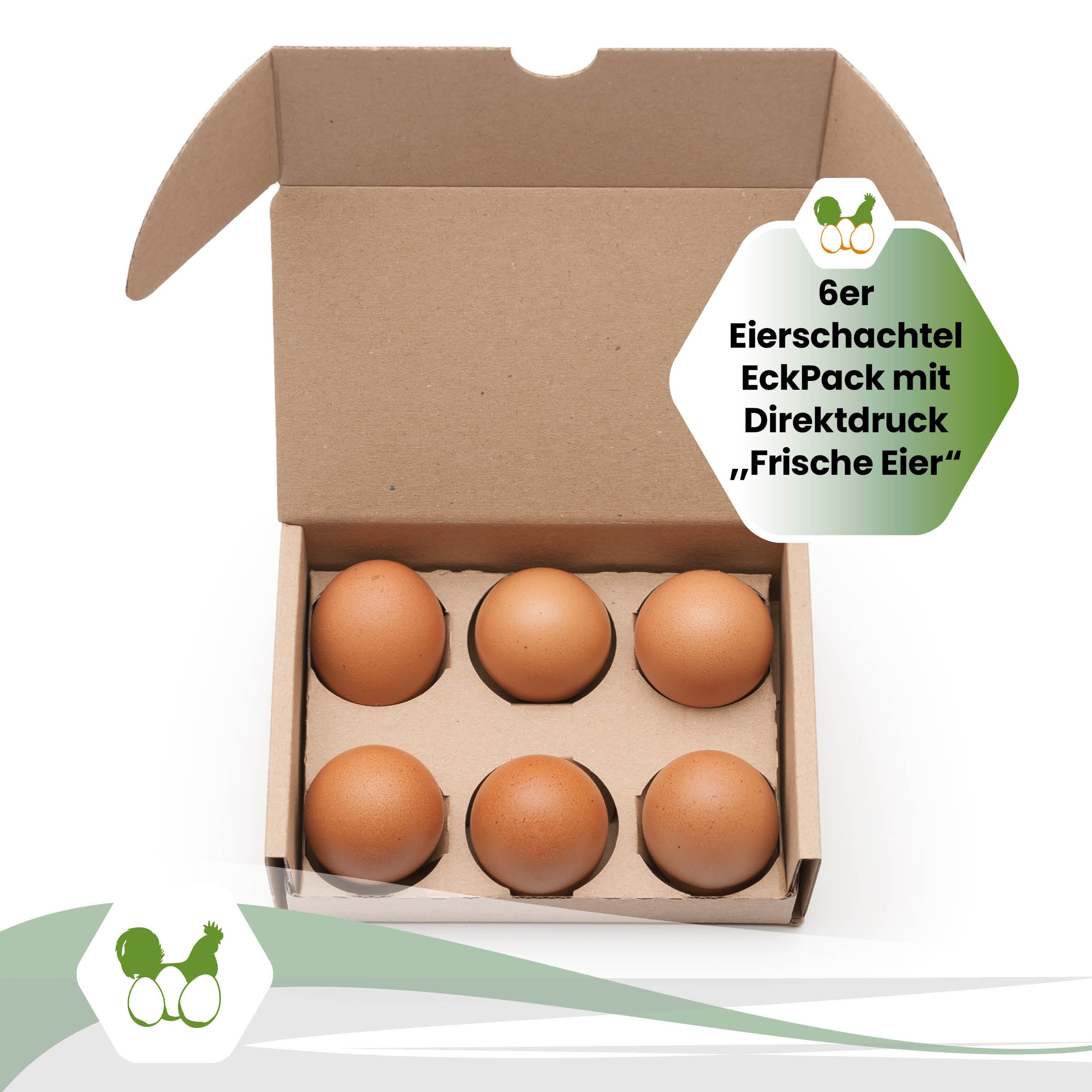 EckPack 6er Eierschachtel, mit Direktdruck "6er Eierschachtel EckPack mit Direktdruck, Frische Eier"