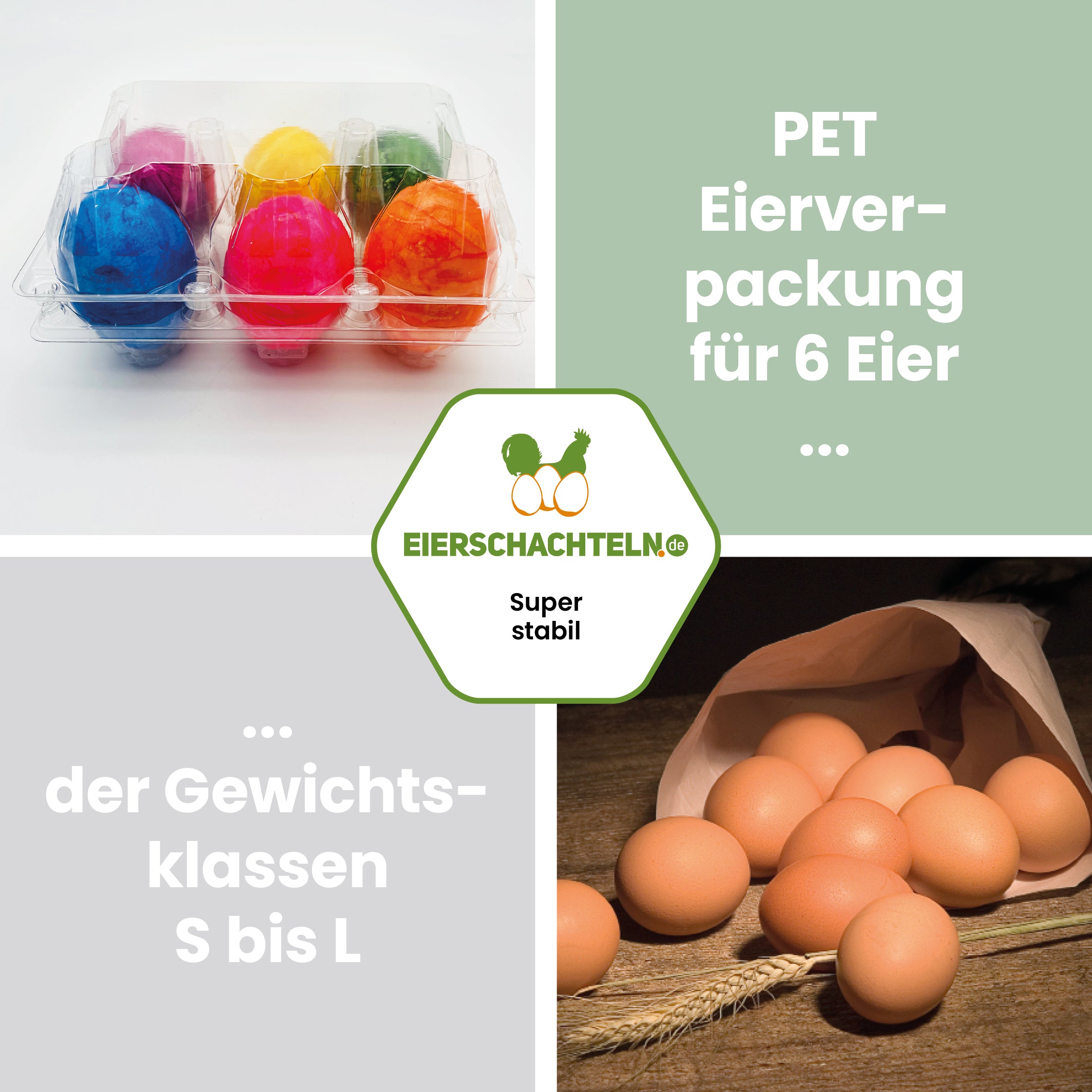 "PET Eierverpackung für 6 Eier der Gewichtslassen S bis L" 