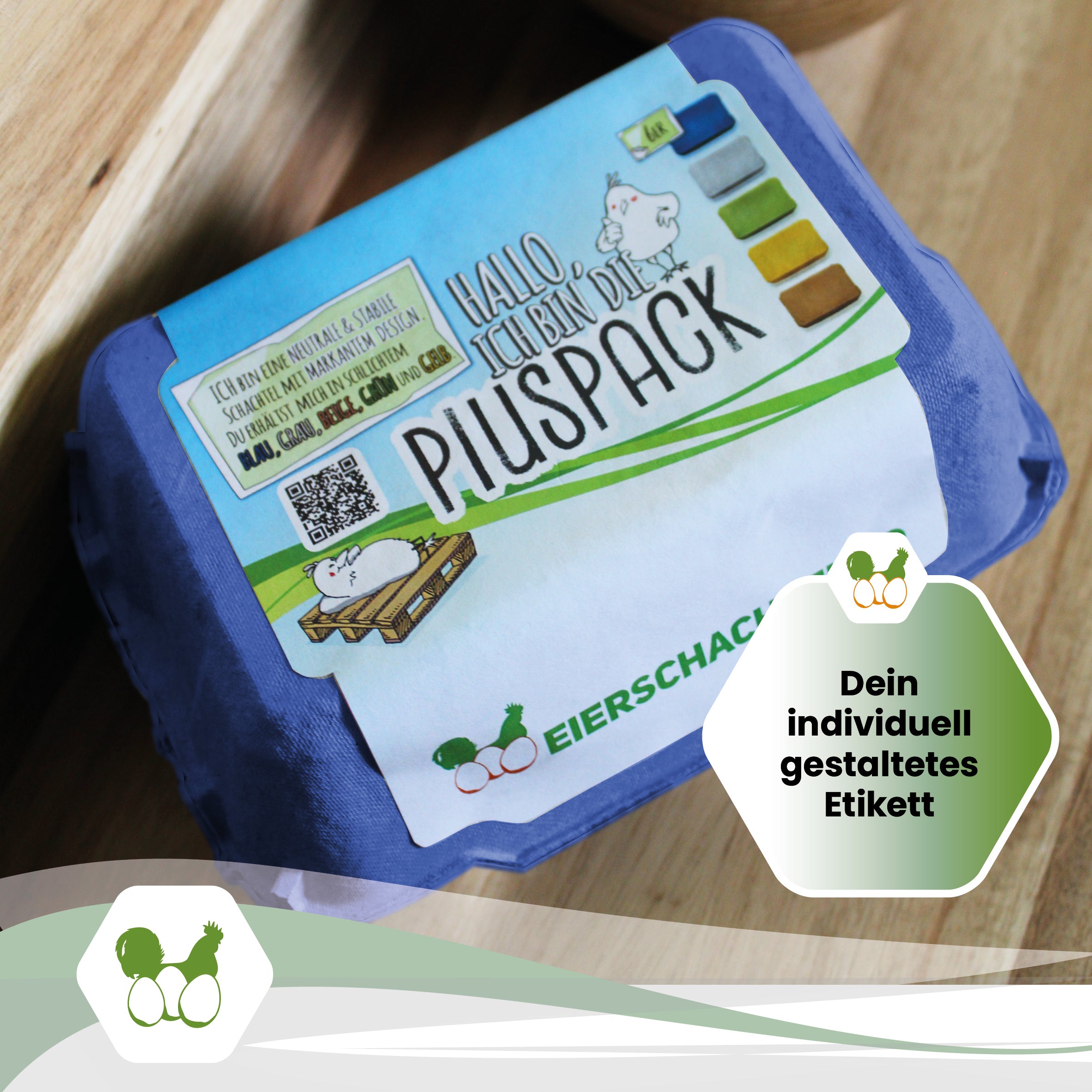 6er PlusPack mit eigenem Etikett, blau "Dein individuell gestaltetes Etikett" 