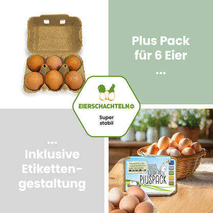 6er PlusPack mit eigenem Etikett, beige "Plus Pack für 6 Eier inklusive Etikettengestaltung" 