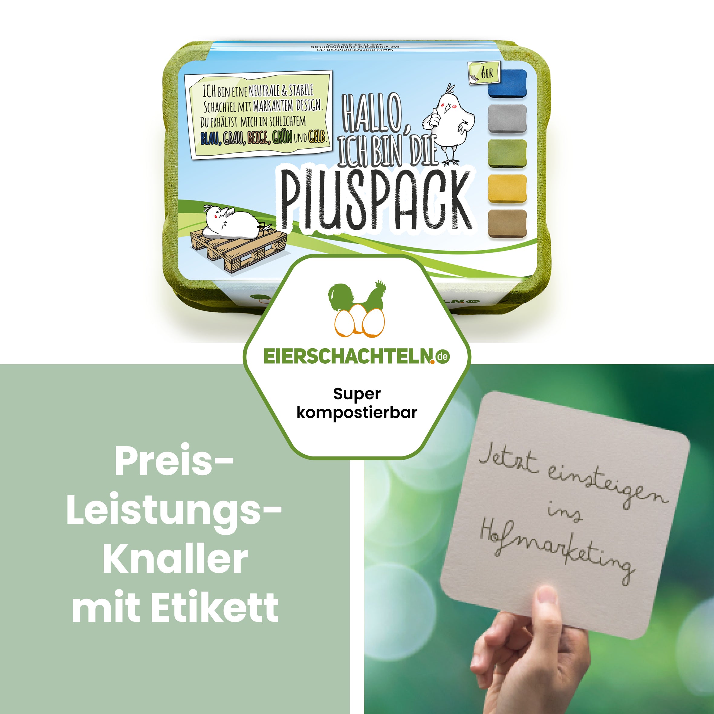 6er PlusPack mit eigenem Etikett, grün "Preis Leistungs-Knaller mit Etikett"