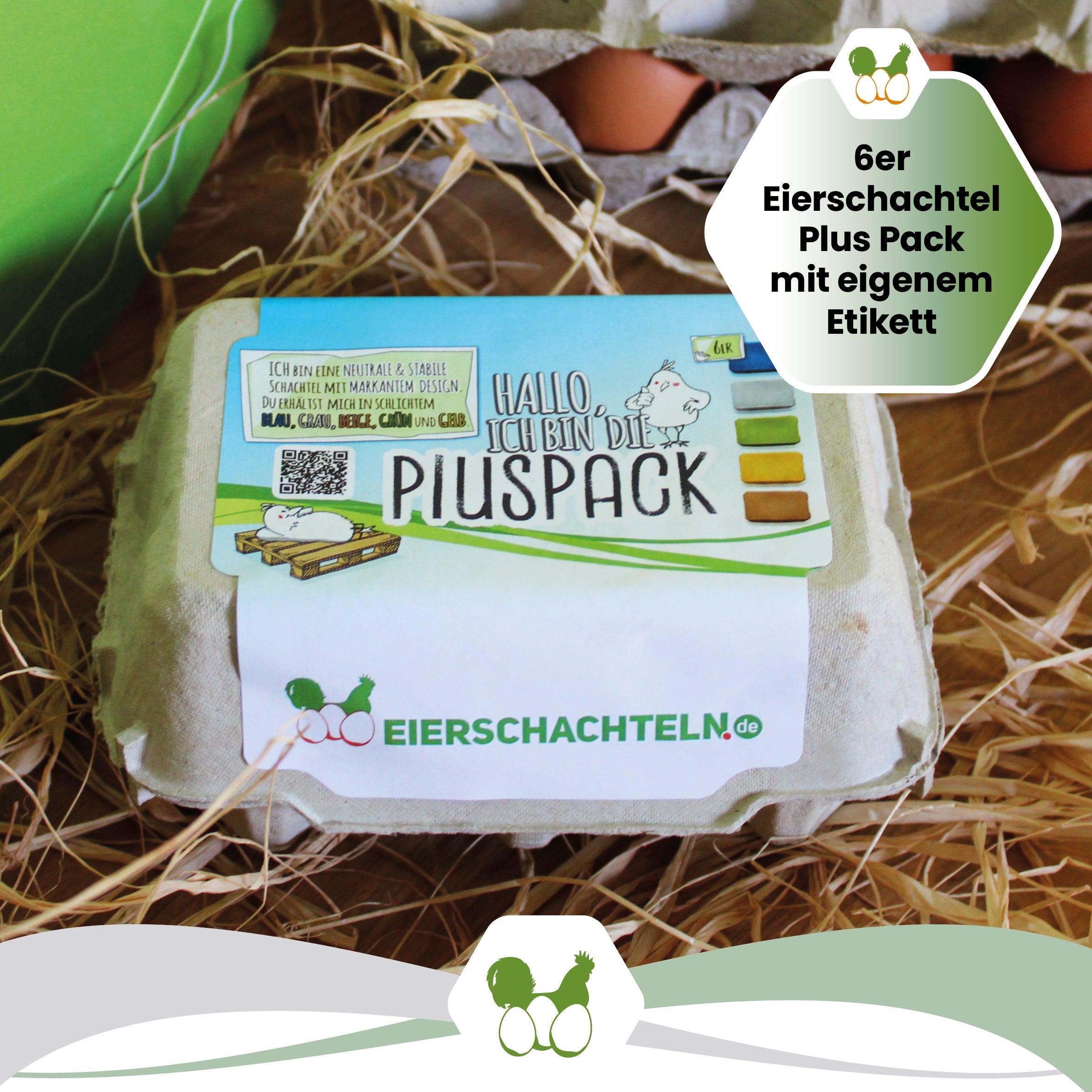 6er PlusPack mit eigenem Etikett, grau "6er Eierschachtel Plus Pack mit eigenem Etikett" 