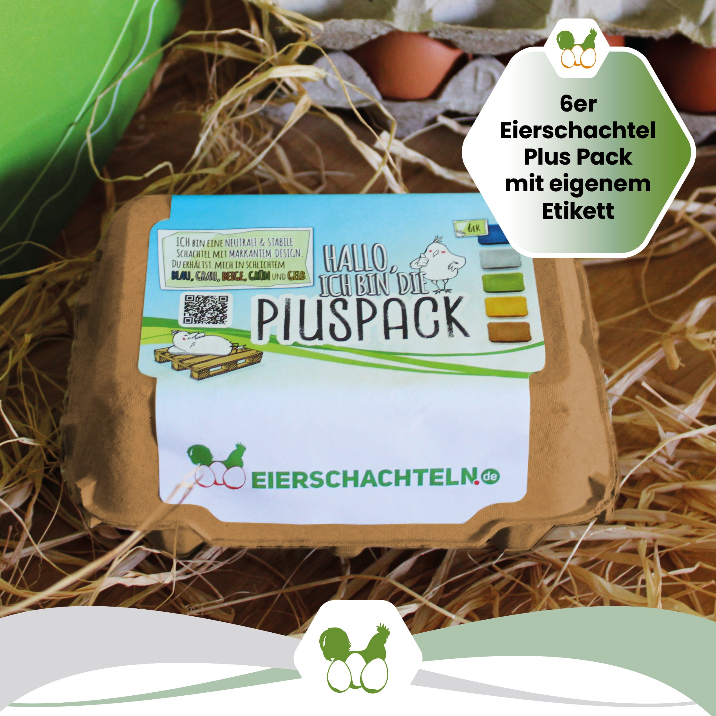 6er PlusPack mit eigenem Etikett, beige "6er Eierschachtel Plus Pack mit eigenem Etikett" 