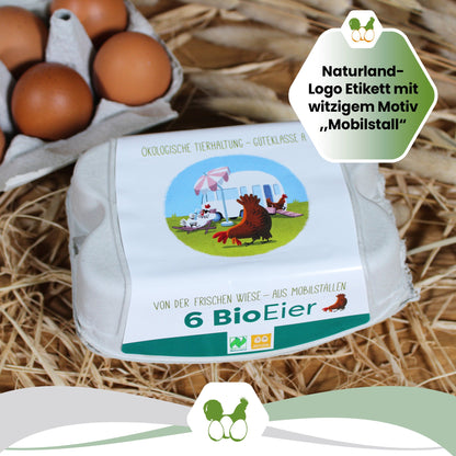 6er ComPac Mobilstalletikett Naturland "Naturland-Logo Etikett mit witzigem Motiv, Mobilstall"