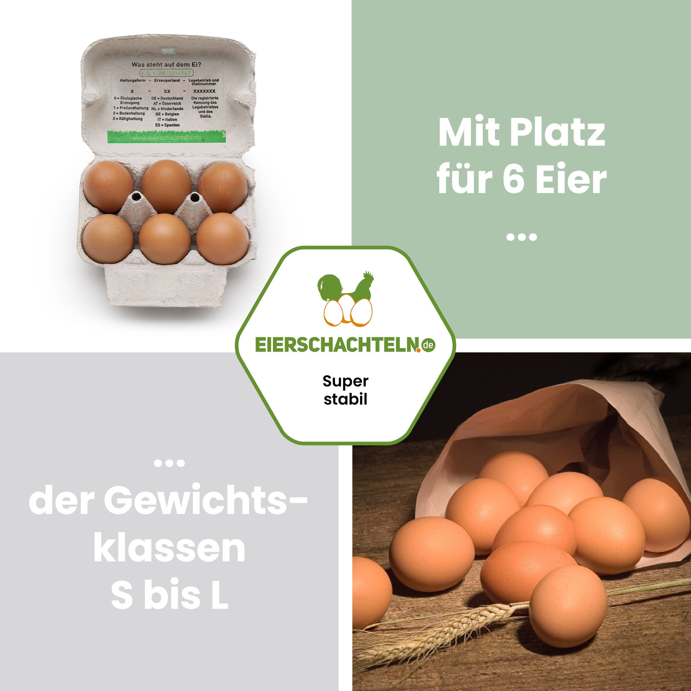 6er ComPac Mobilstalletikett Naturland "Mit Platz für 6 Eier der Gewichtsklassen S bis L"