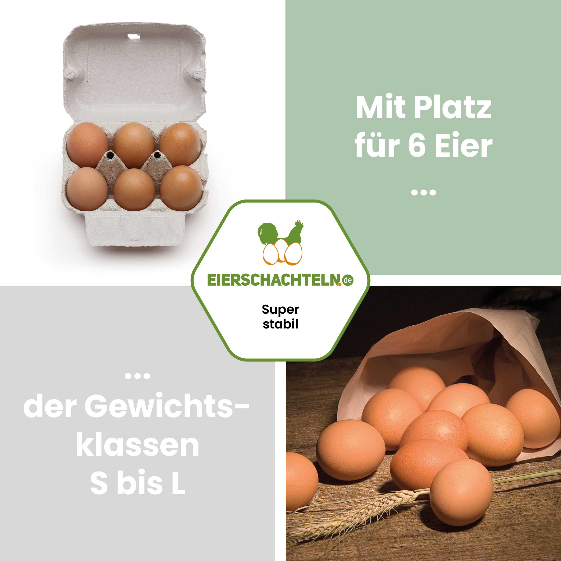ComPac 6er Eierschachteln - mit deinem Etikett gratis Etikettengestaltung, naturweiß "Mit Platz für 6 Eier der Gewichtsklassen S bis L"