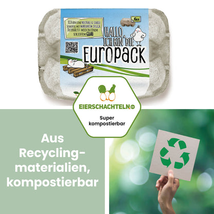 6er EuroPack mit Etikett inklusive Etikettengestaltung "Aus Recyclingmaterialien, kompostierbar"