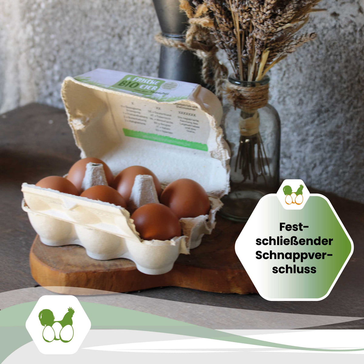 ComPac 6er Eierschachteln mit Bio-Mobilstall-Etikett "Festschließender Schnappverschluss"