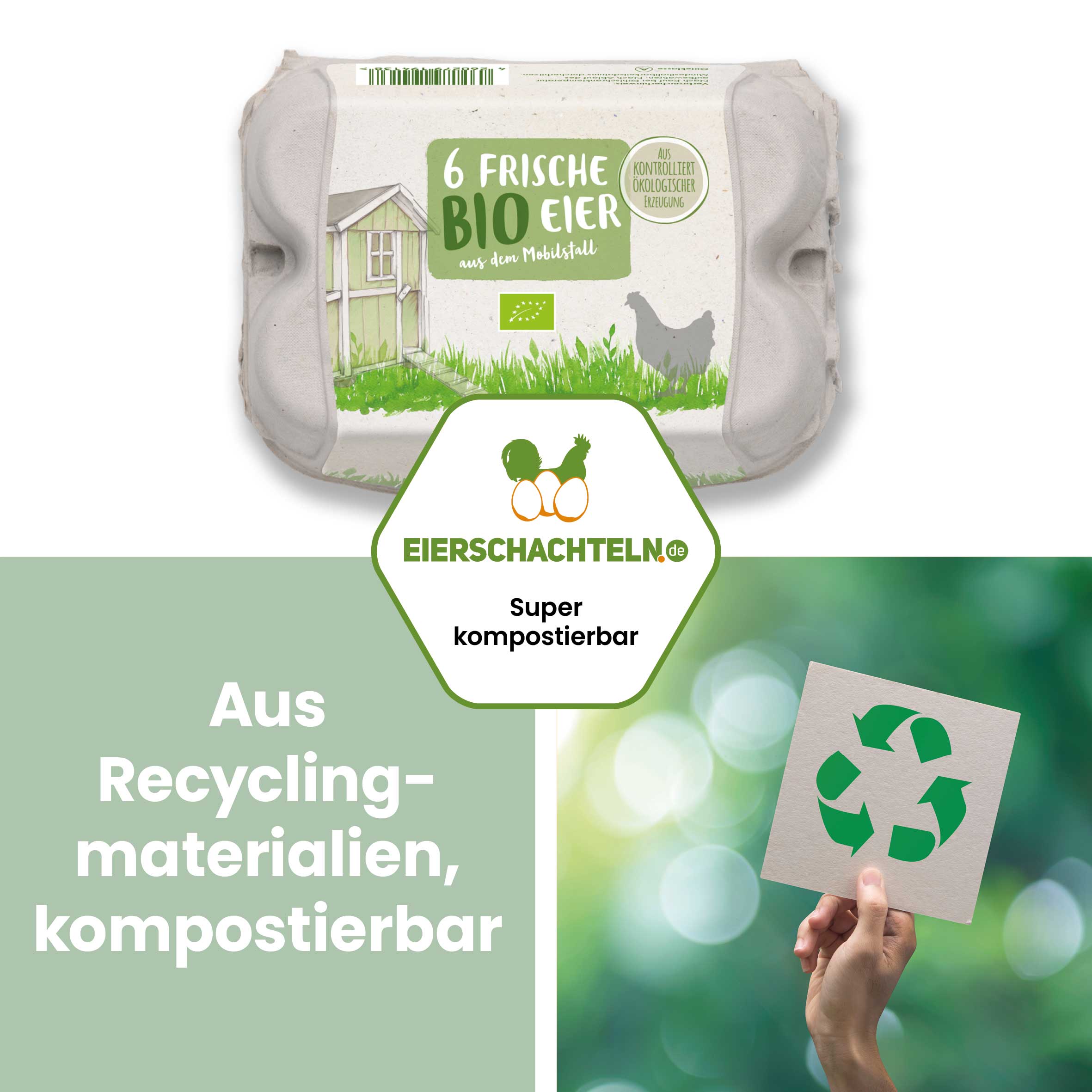 ComPac 6er Eierschachtel Bio-Mobilstall-Haltung "Aus Recyclingmaterialien, kompostierbar"
