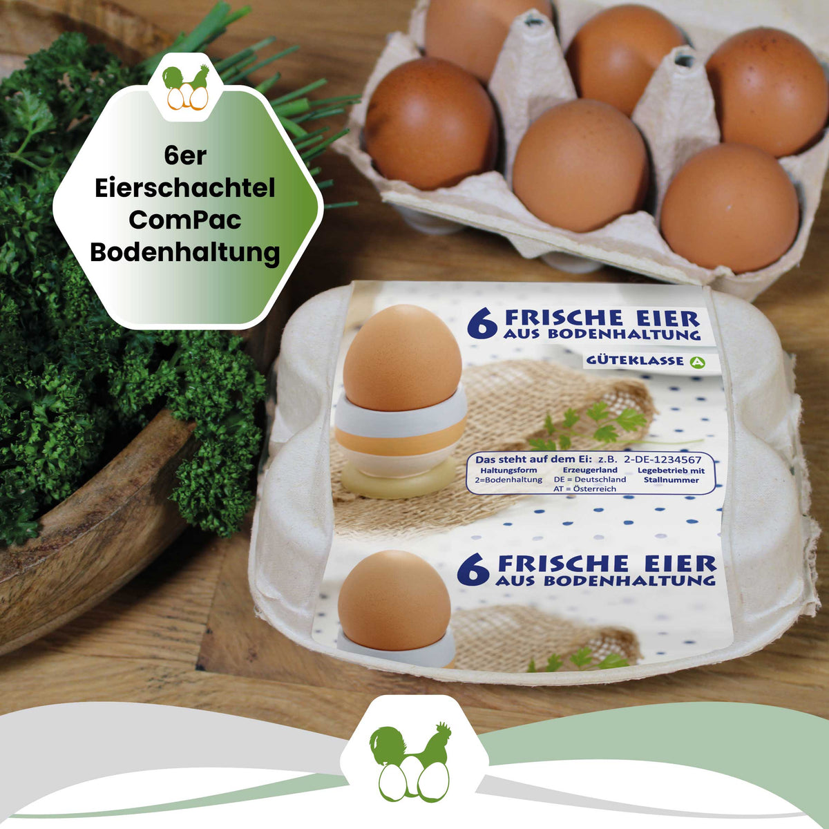 ComPac 6er Eierschachteln mit Etikett für Bodenhaltung "6er Eierschachtel ComPac Bodenhaltung"