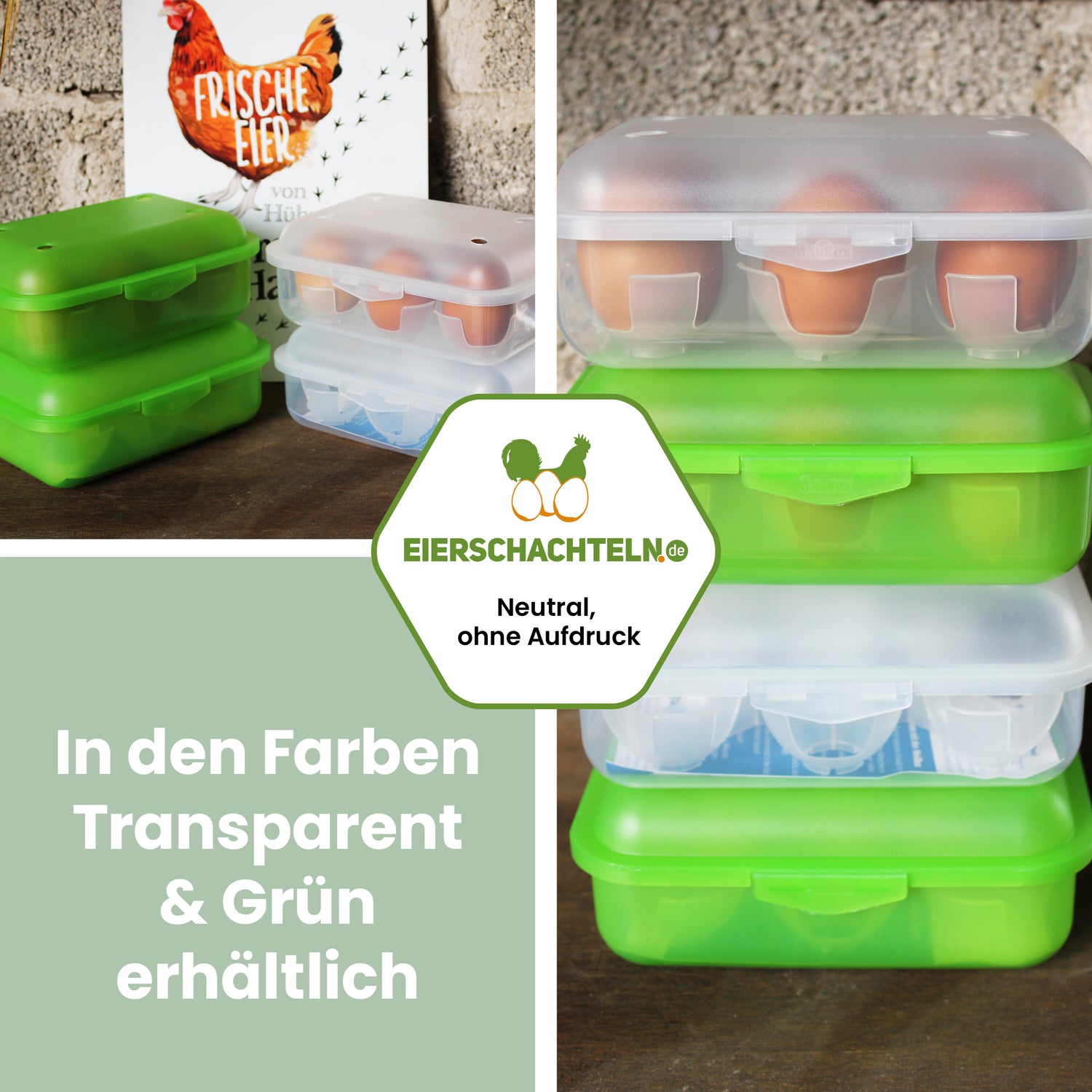 6er Meibox Mehrweg-Eierschachtel, transparent "In den Farben transparent &amp; grün erhältlich" 