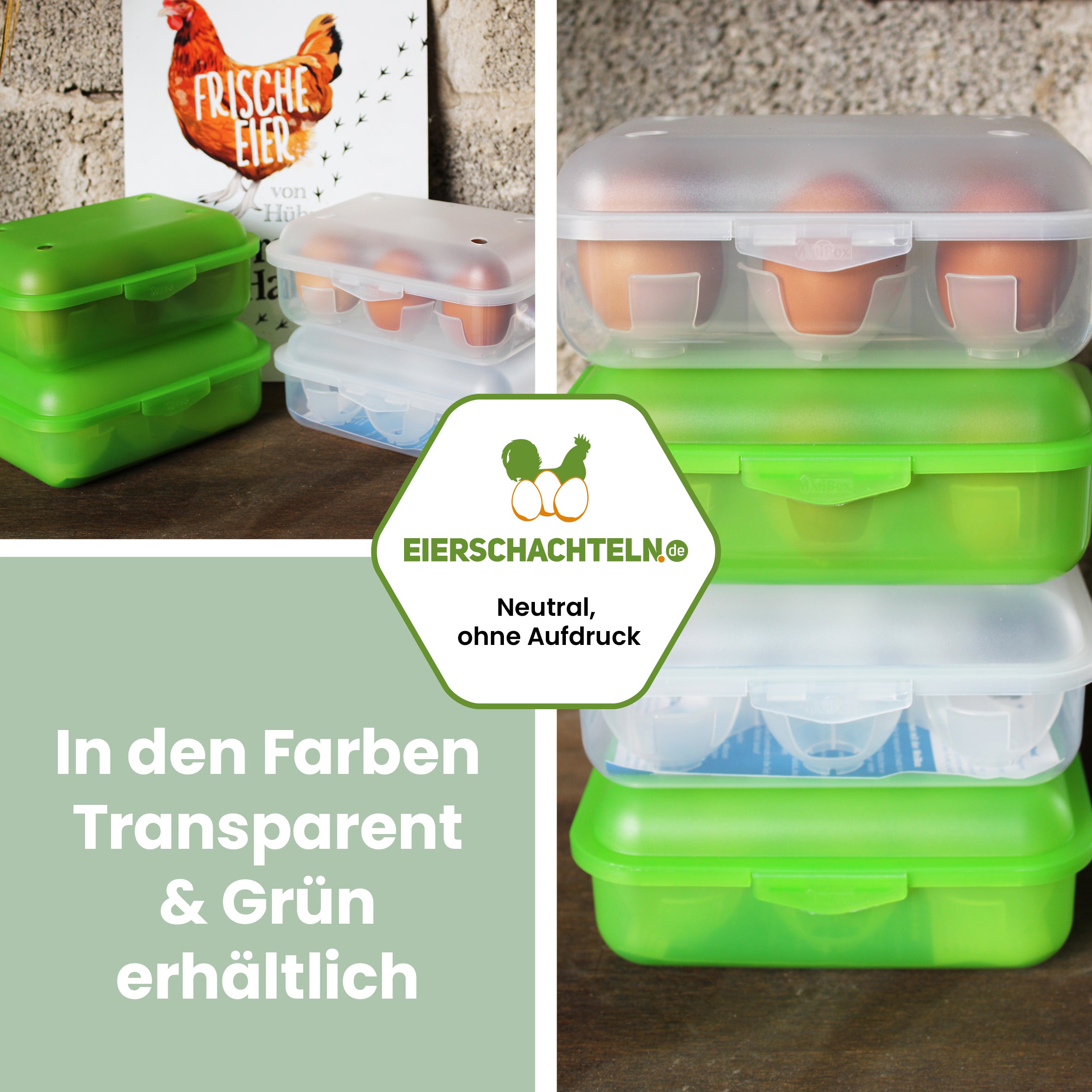 6er Meibox Mehrweg-Eierschachtel, transparent "In den Farben transparent &amp; grün erhältlich" 