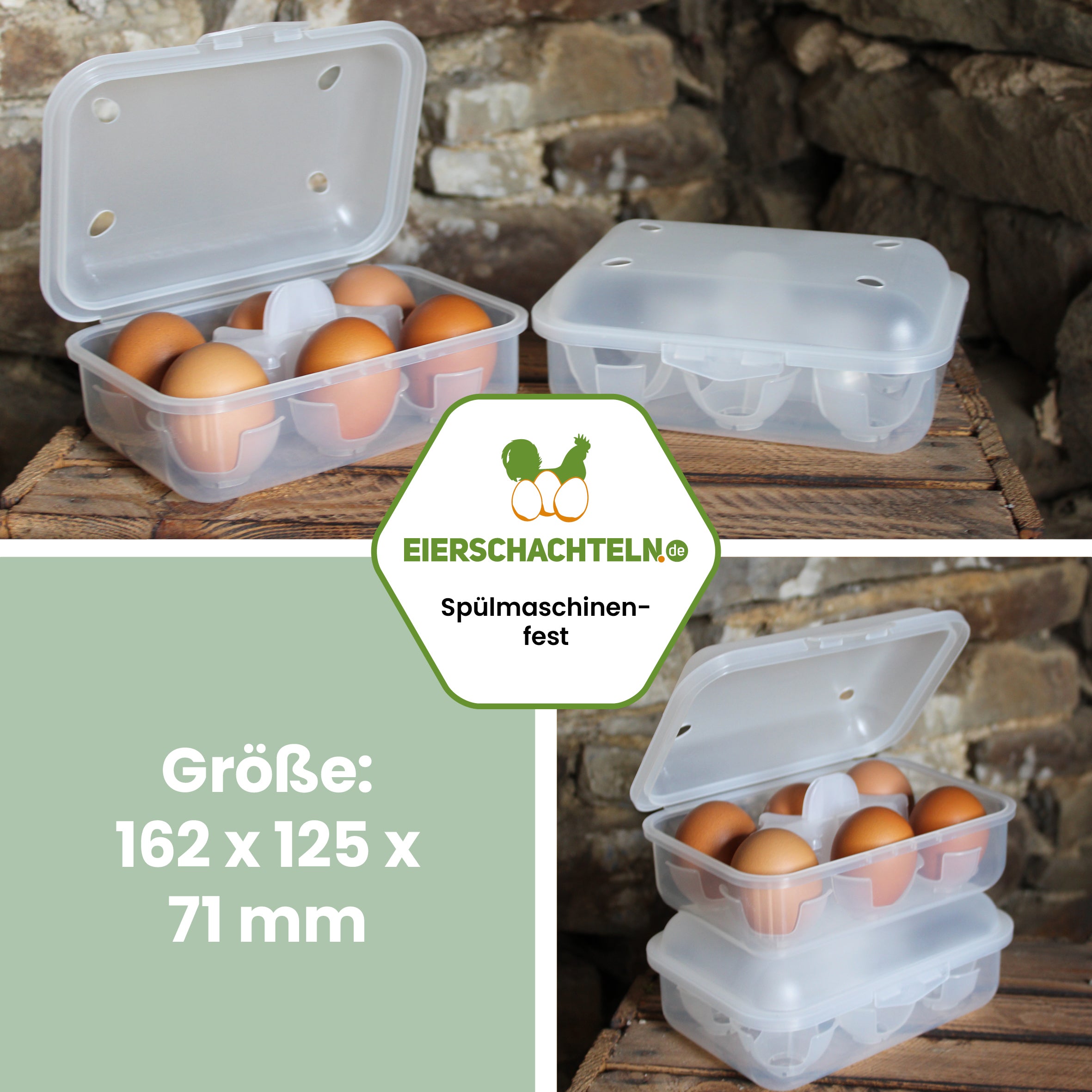 6er Meibox Mehrweg-Eierschachtel, transparent "Größe: 162 x 125 x 71 mm" 