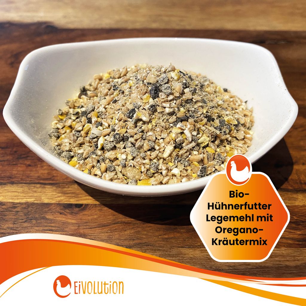 Bio-Hühnerfutter Legemehl mit Oregano-Kräutermix 