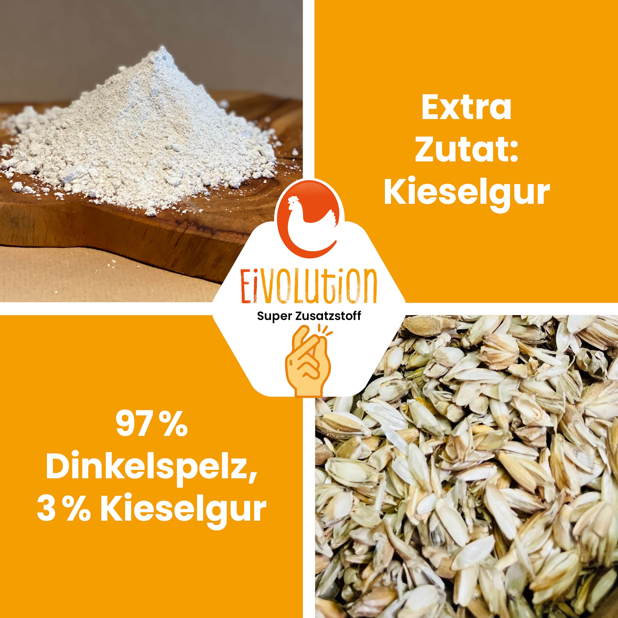 Eivolution Dinkelspelzen - Nesteinstreu mit Kieselgur - in zwei Gebinden