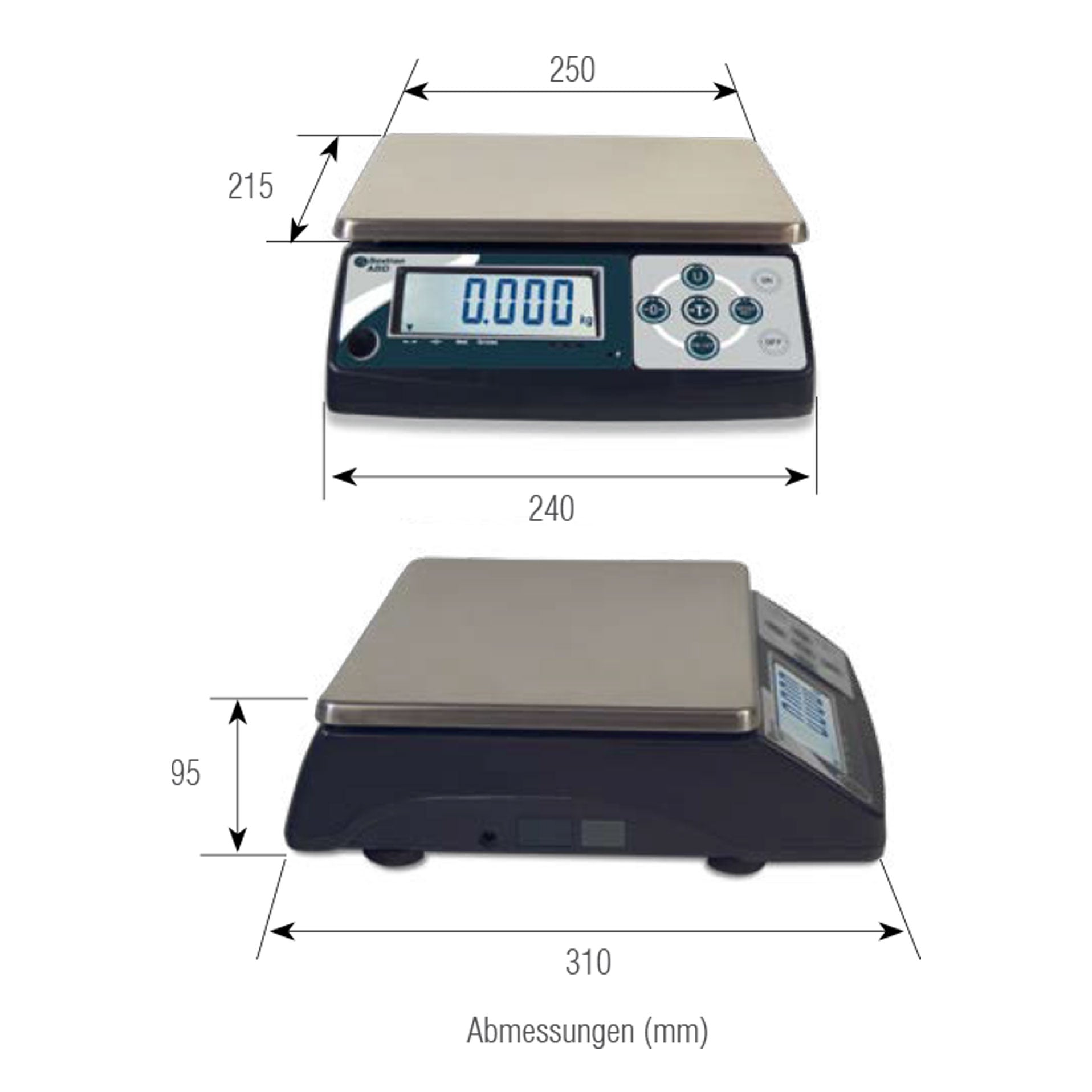 Geeichte Waage für Packstellen Wiegeplatte "250 mm x 215 mm" Wage "310 mm x 240 mm x 95 mm"