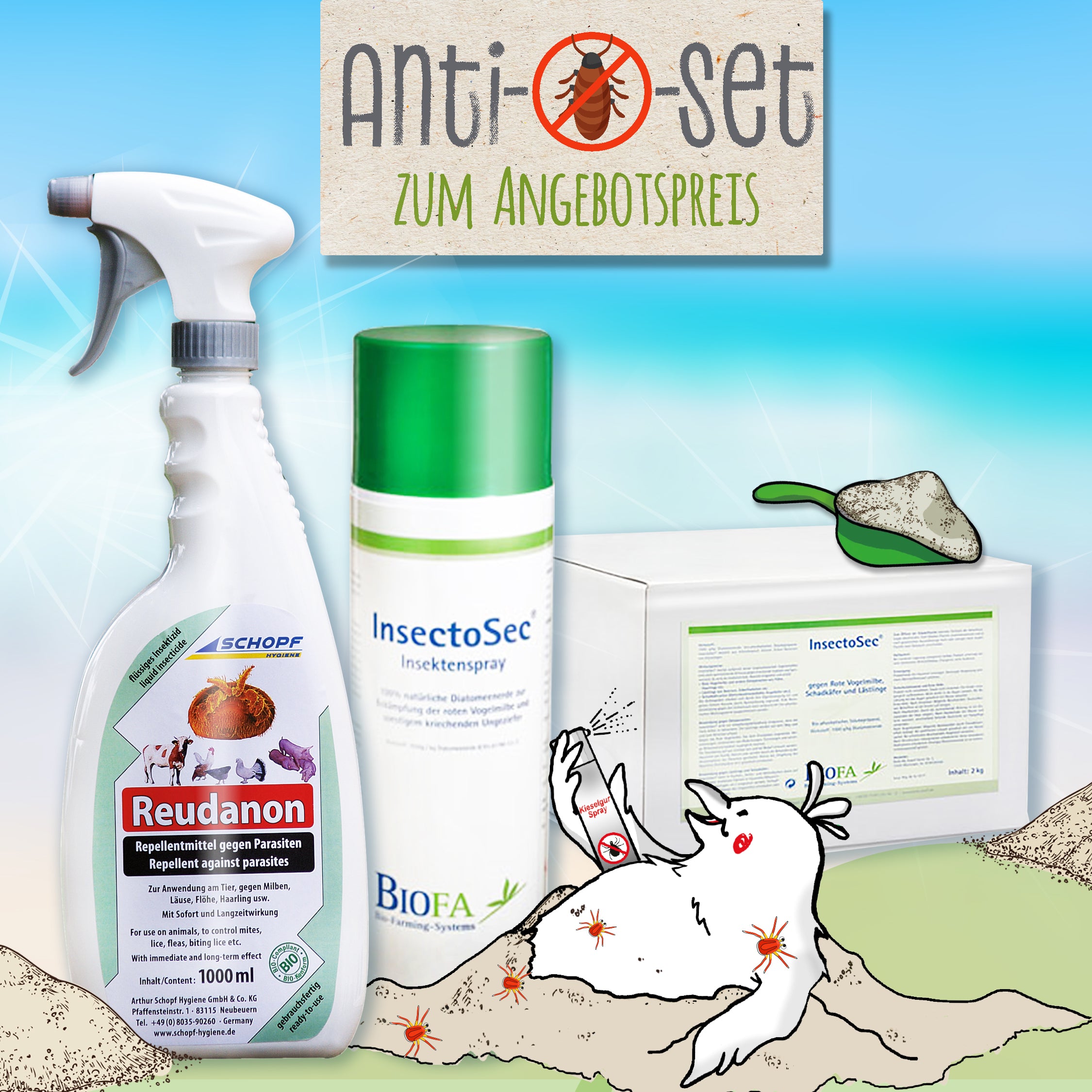 Anti-Milben-Set – Ungezieferbekämpfung: Gegen Flöhe, Federlinge &amp; Co.
