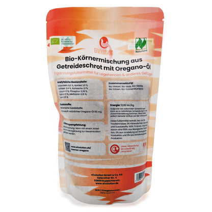 Bio-Körnermischung aus Getreideschrot im 800 g Beutel, Rückseite