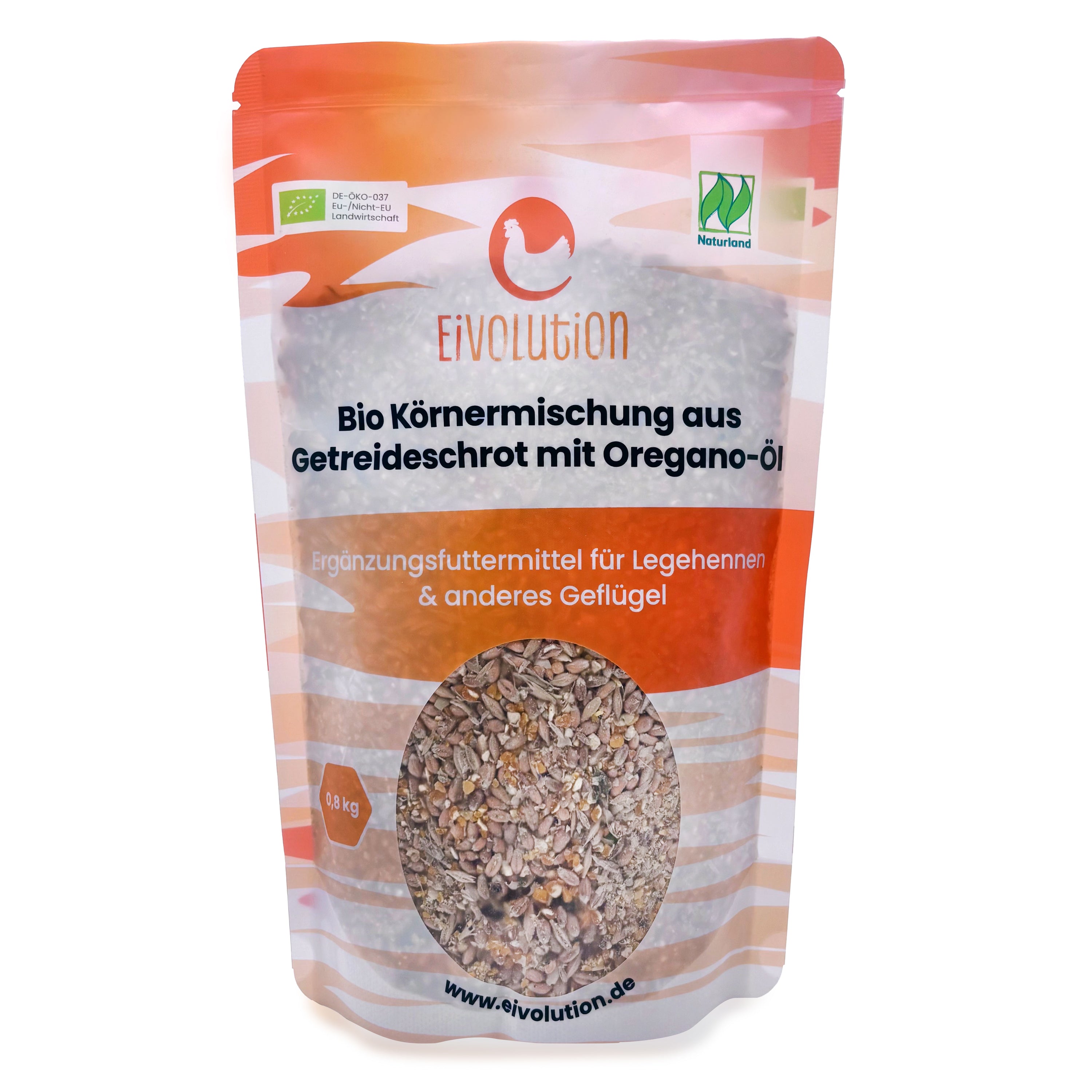 Bio-Körnermischung aus Getreideschrot im 800 g Beutel, Vorderseite