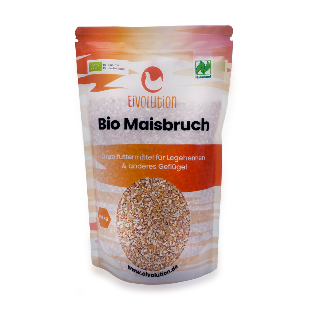 Eivolution Bio-Maisbruch, 800 g Probierbeutel - Naturland zertifiziert, Vorderseite 