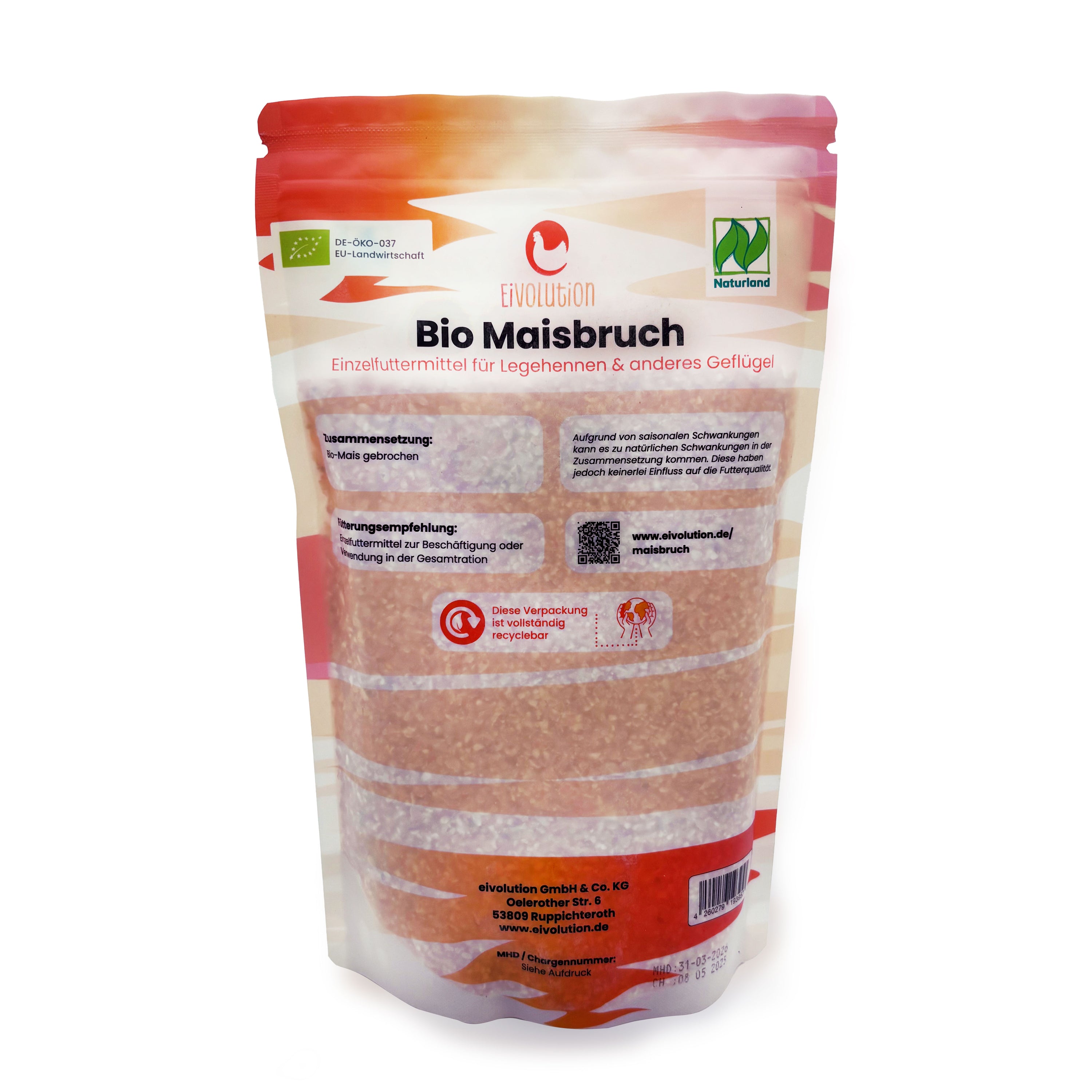 Eivolution Bio-Maisbruch, 800 g Probierbeutel - Naturland zertifiziert, Rückseite