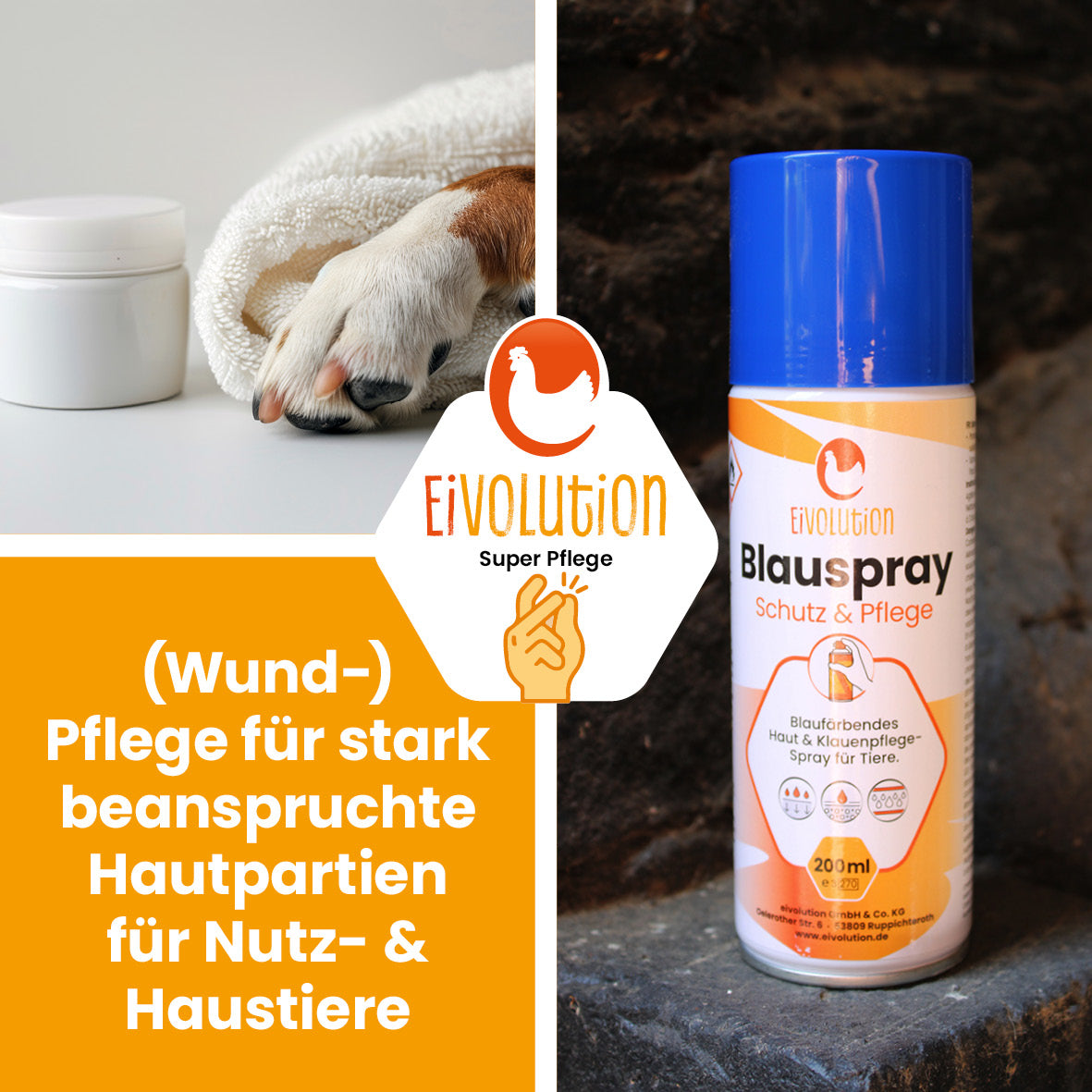 Blauspray für Hühner u. a. Tiere "(Wund-) Pflege für stark beanspruchte Hautpartien für Nutz- &amp; Haustiere"